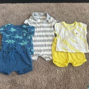 GAP Baby Striped Romper and 2 piece sets - Gray and White, Yellow, and Blue